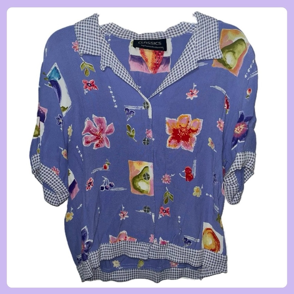 Vintage Purple Fruit Floral Button Up Blouse